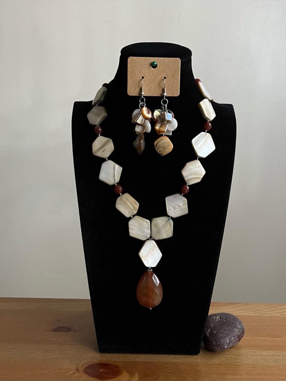 Necklace and earrings set mother of pearl shell women's jewelry beach boho
